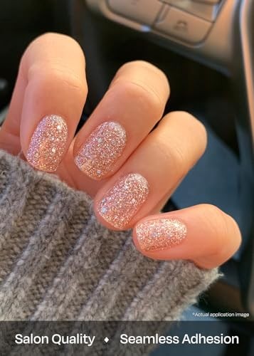Semi Cured Gel Nail Strips (N Pixie Dust) – Nude, Glitter, Works with Any