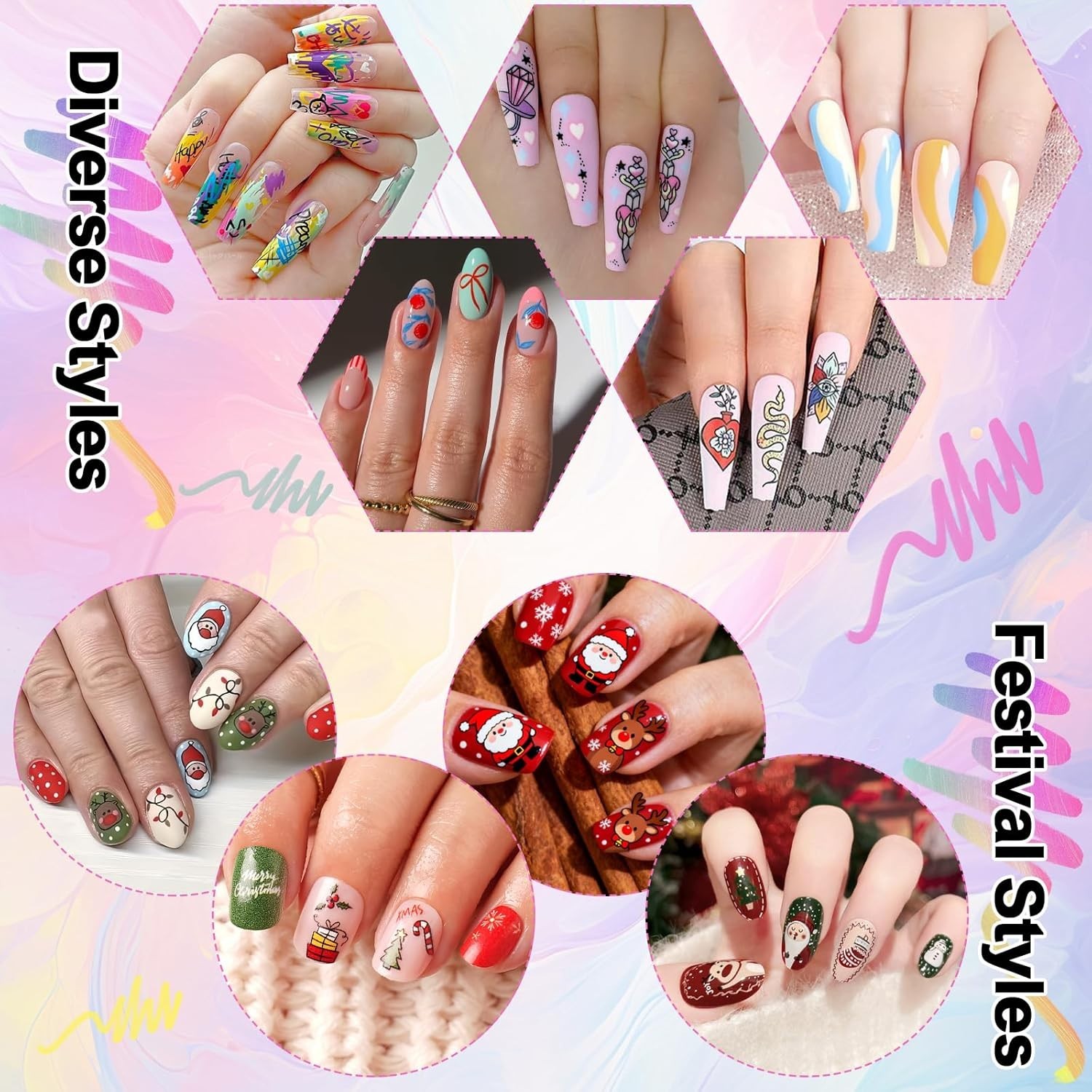 12 Colors Nail Art Pens Set, 3D Acrylic Paint Nail Polish Pens for Drawing &Dott