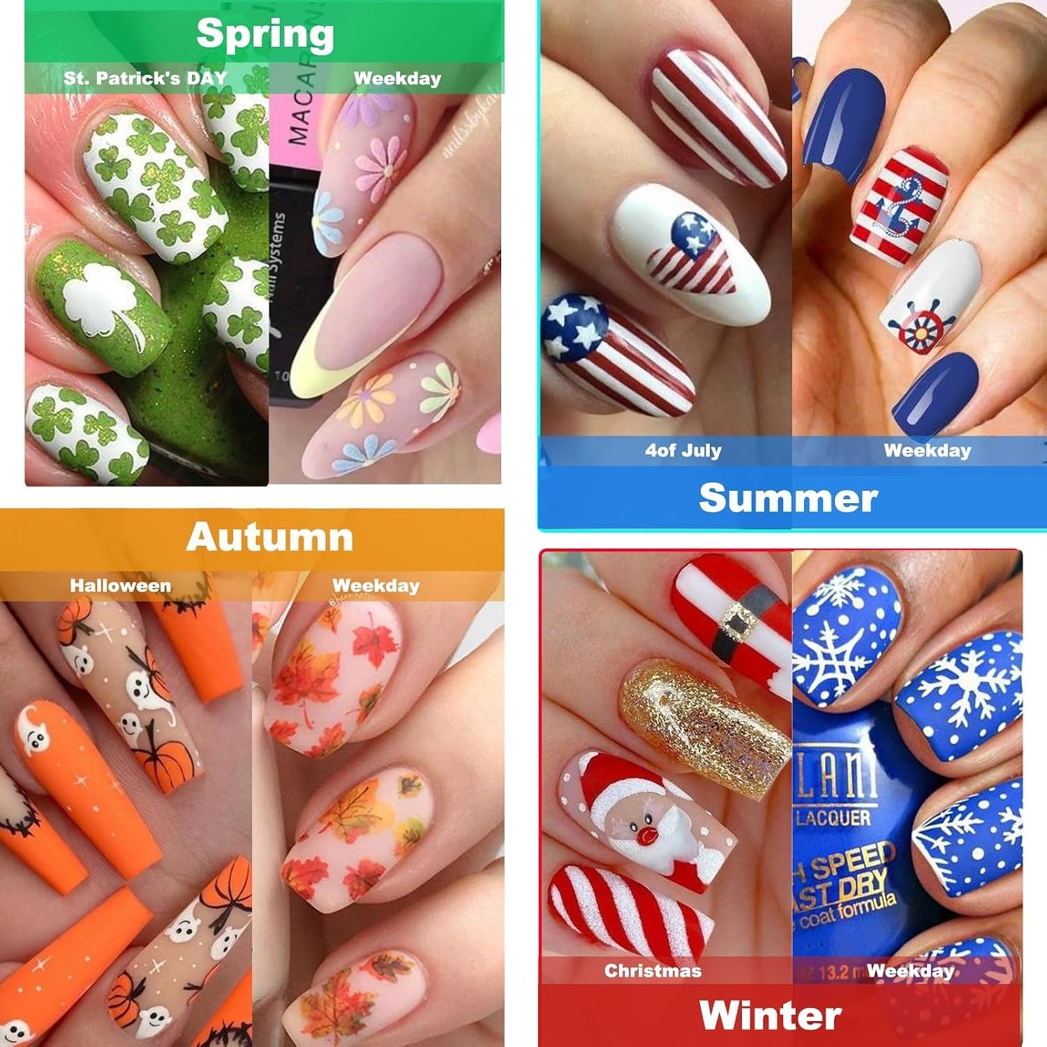 12 All Holiday Nail Stickers, 24 Sheets Seasonal Variety Pack 2 Pcs Per DIY…