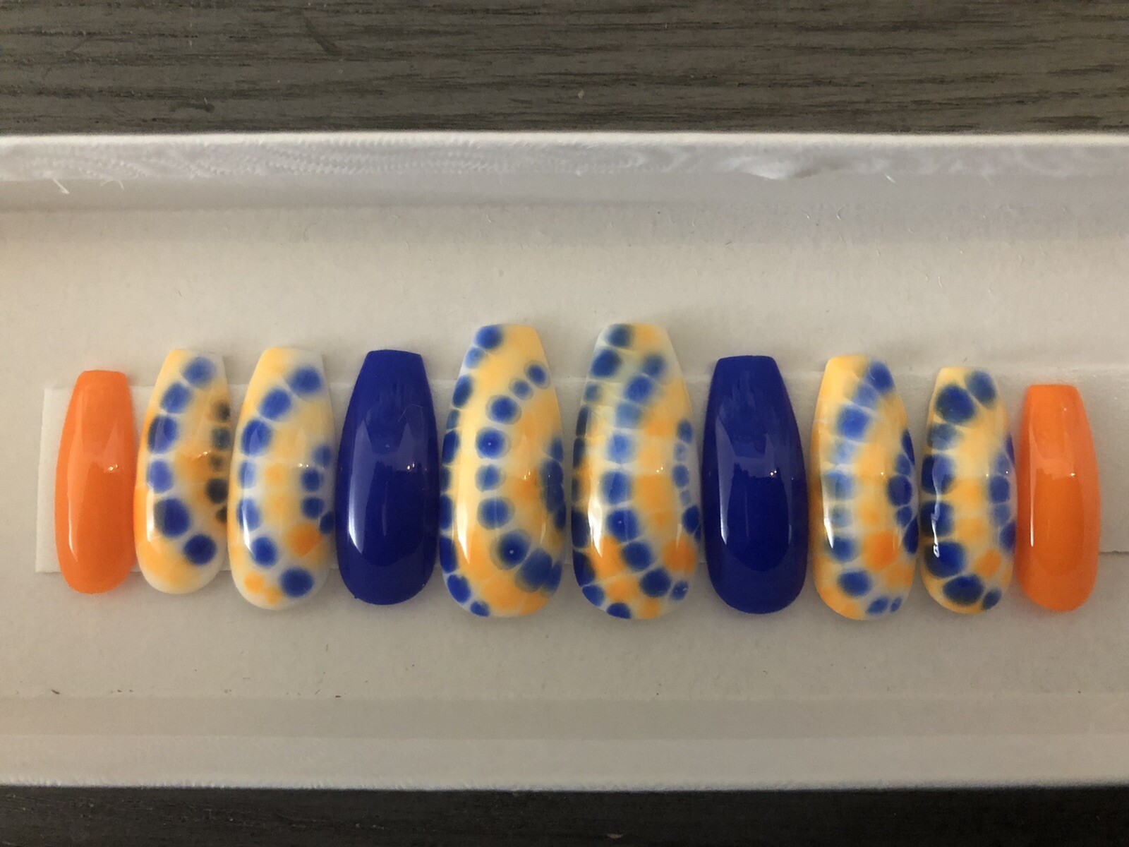 Blue And Orange Tie Dyed Press On Nails