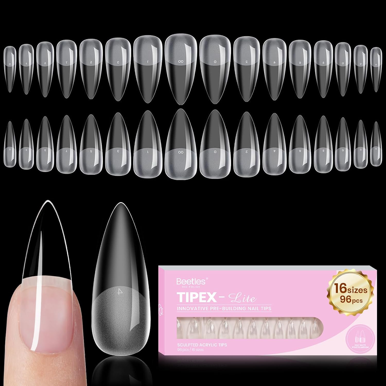 Beetles Tipex Lite Instant Apex Nail Tips, Medium Stiletto, No Builder Gel Neede