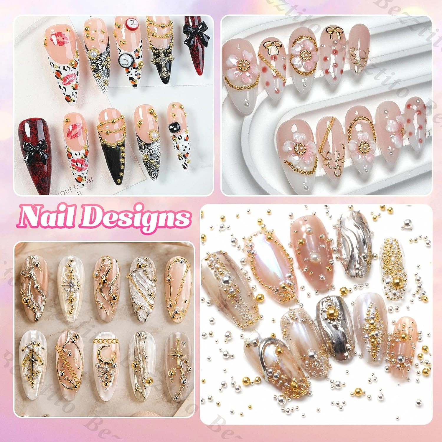 Gold Silver Caviar Beads 0.8-2Mm, Nail Chains & Metal Beads Kit | round Metal Na