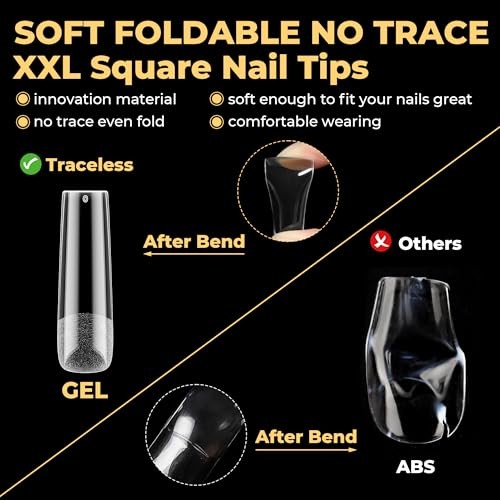 Extra Long Tapered Square Nail Tips, Pre-buffed 240Pcs Extra Long Square