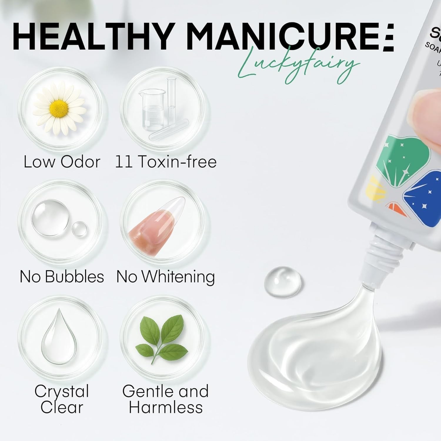 Nail Glue, 40ml, Solid Gel, Precision Nozzle, LED UV Lamp Curing Needed