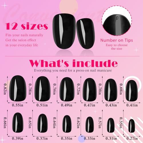 Oval Press on Nails Short Fake Nails, 240pcs Black Nails Press on Almond