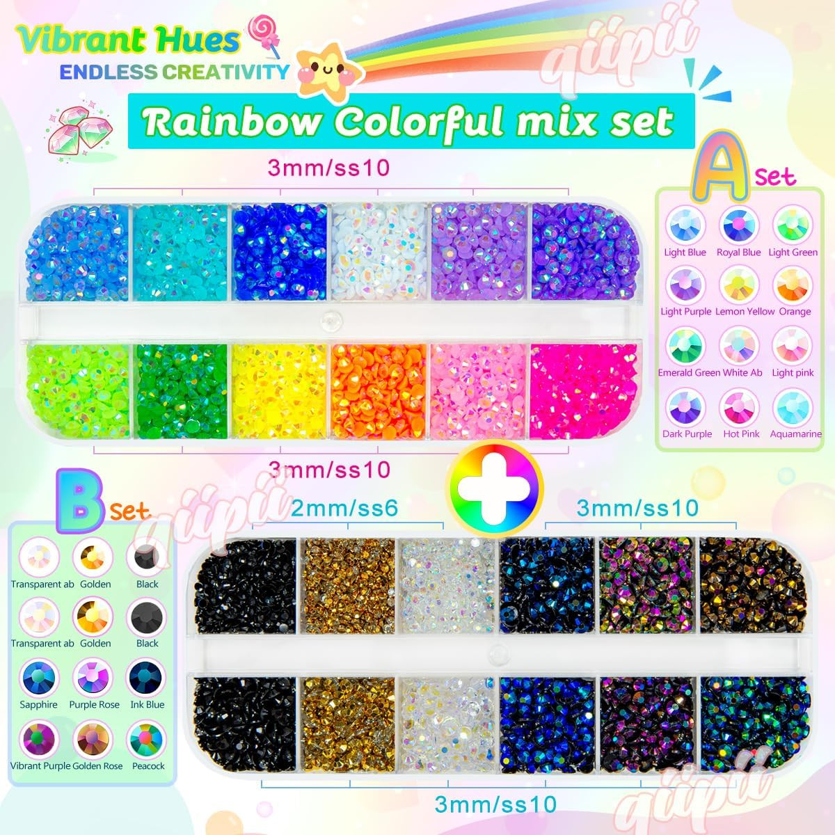 21 Colors Colorful Jelly Resin Rhinestones Bulk 2Mm 3Mm Flatback Stones Rainbow