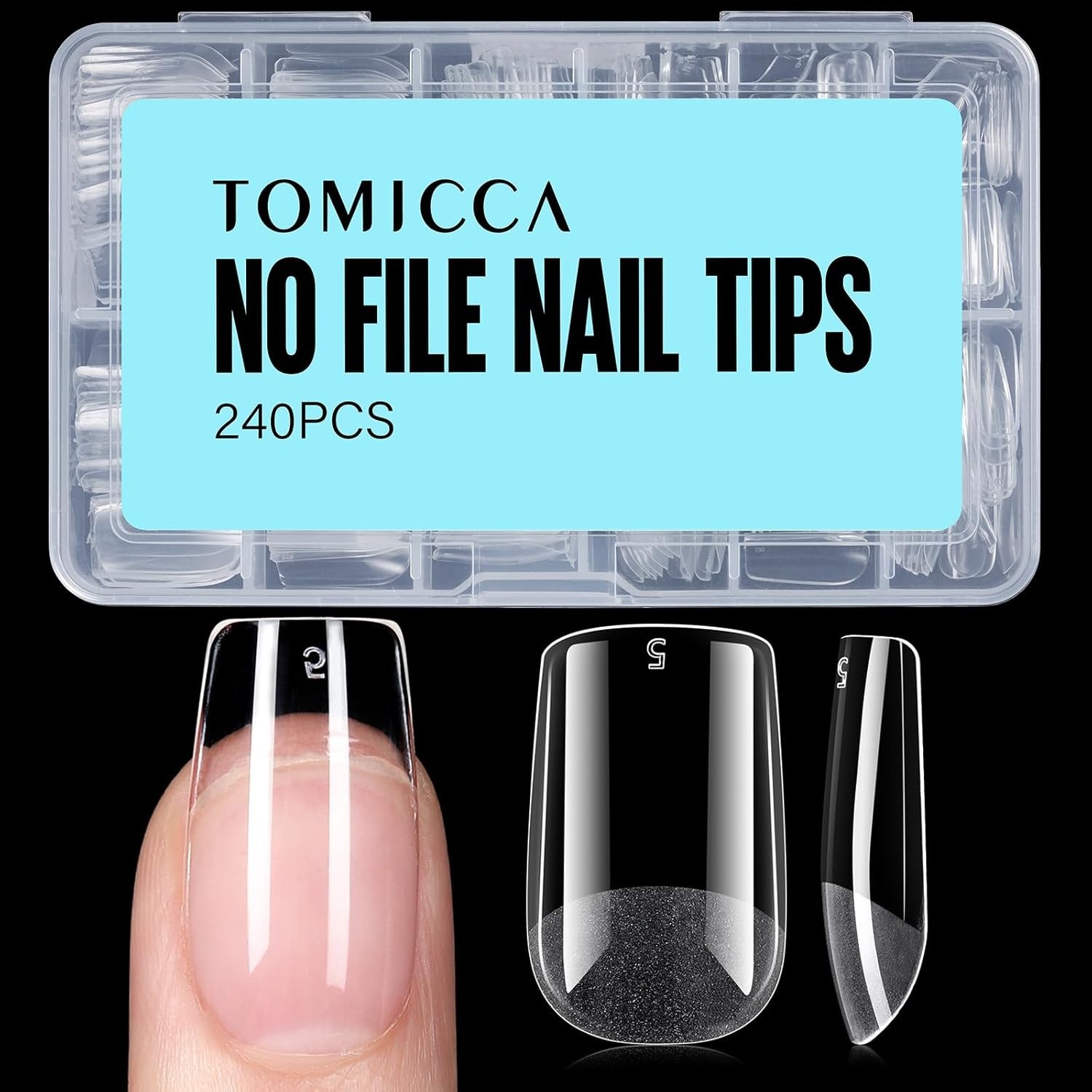 Nail Tips, 240Pcs Half Matte Press on Full Cover Acrylic Nails, Short Square