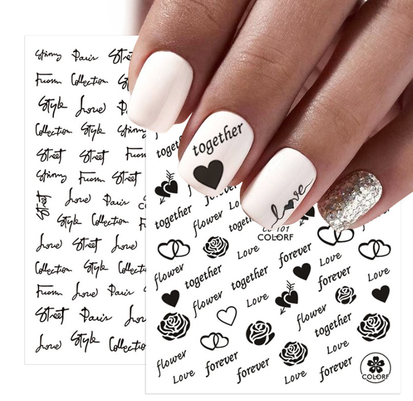 Spring Valentine’s Day Nail Sticker Heart Love Rose English Letters DIY NH21