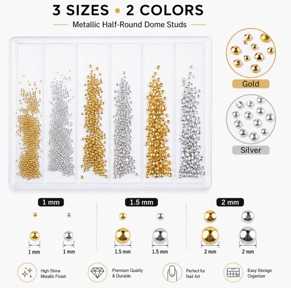 Gold 3D Nail Art Decorations – Ocean Rivets, Shell Rhinestones for Manicure Tips