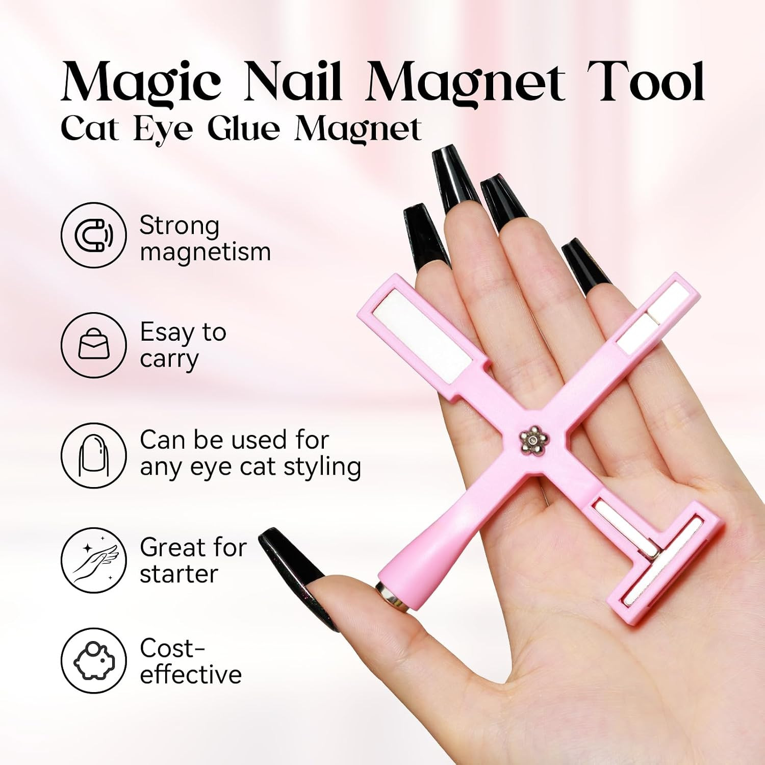 5 in 1 Nail Magnet Tool, Multifunctional Cat Eye Magnet, Pink Magnet Stick for M