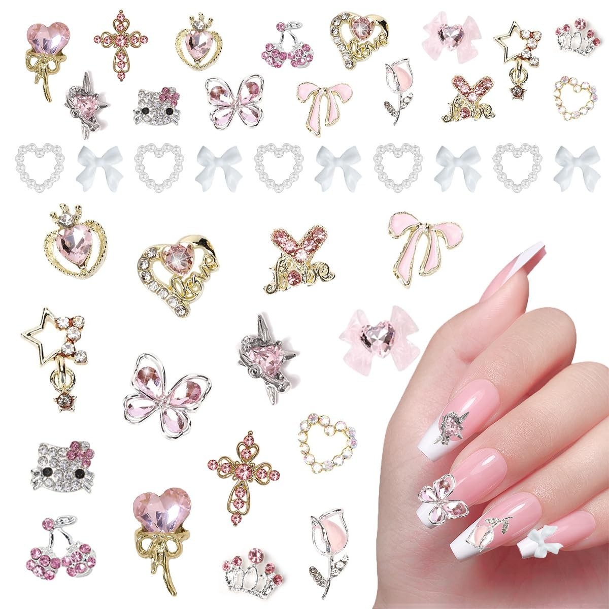 Dazzling 40PCS Rhinestone Nail Charms in Y2K Pink Gold – Perfect for DIY Crafts
