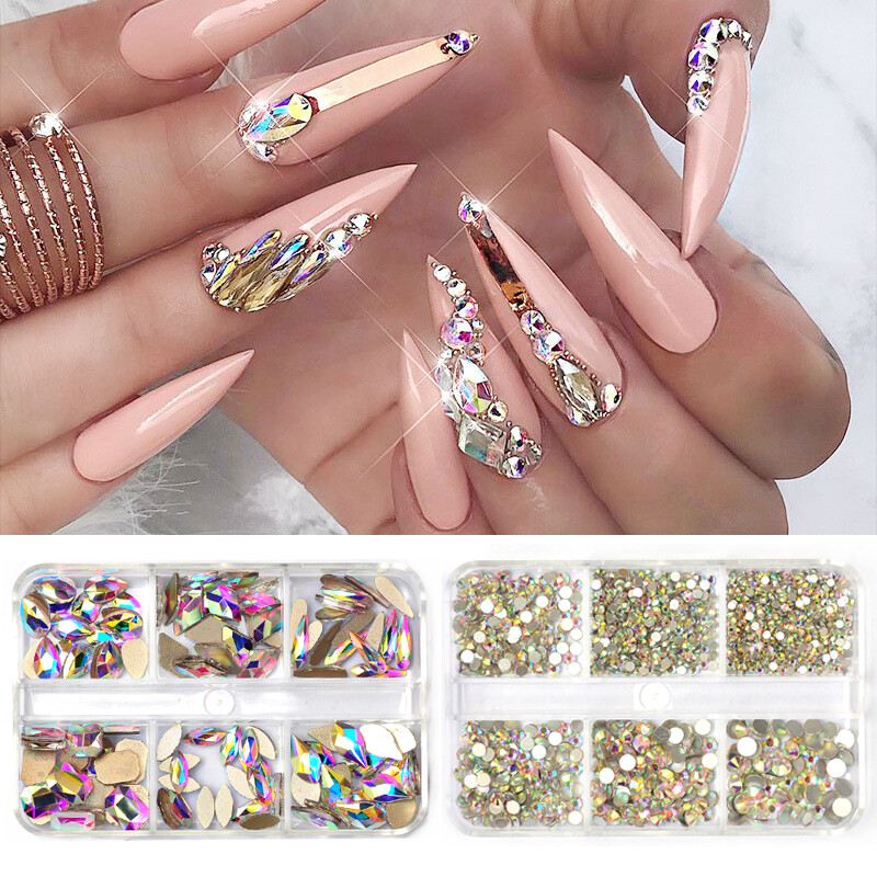 2box AB color nail art Rhinestones Round Mix Shape Strass Flat Back Non Hotfix