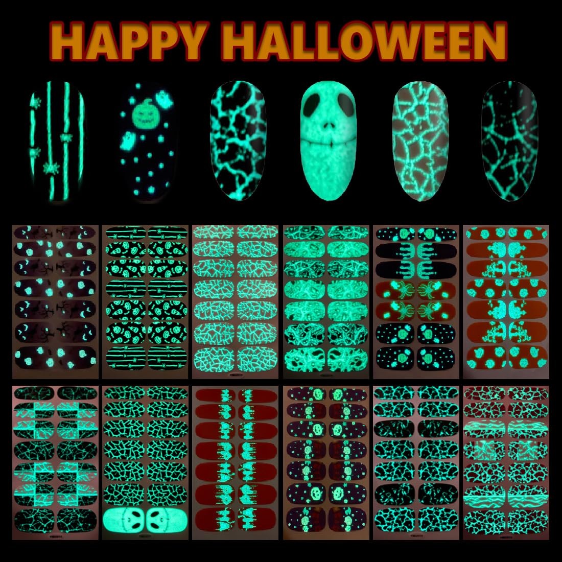DANNEASY 12 Sheets Glow in The Dark Nail Wraps Luminous Halloween-luminous 01