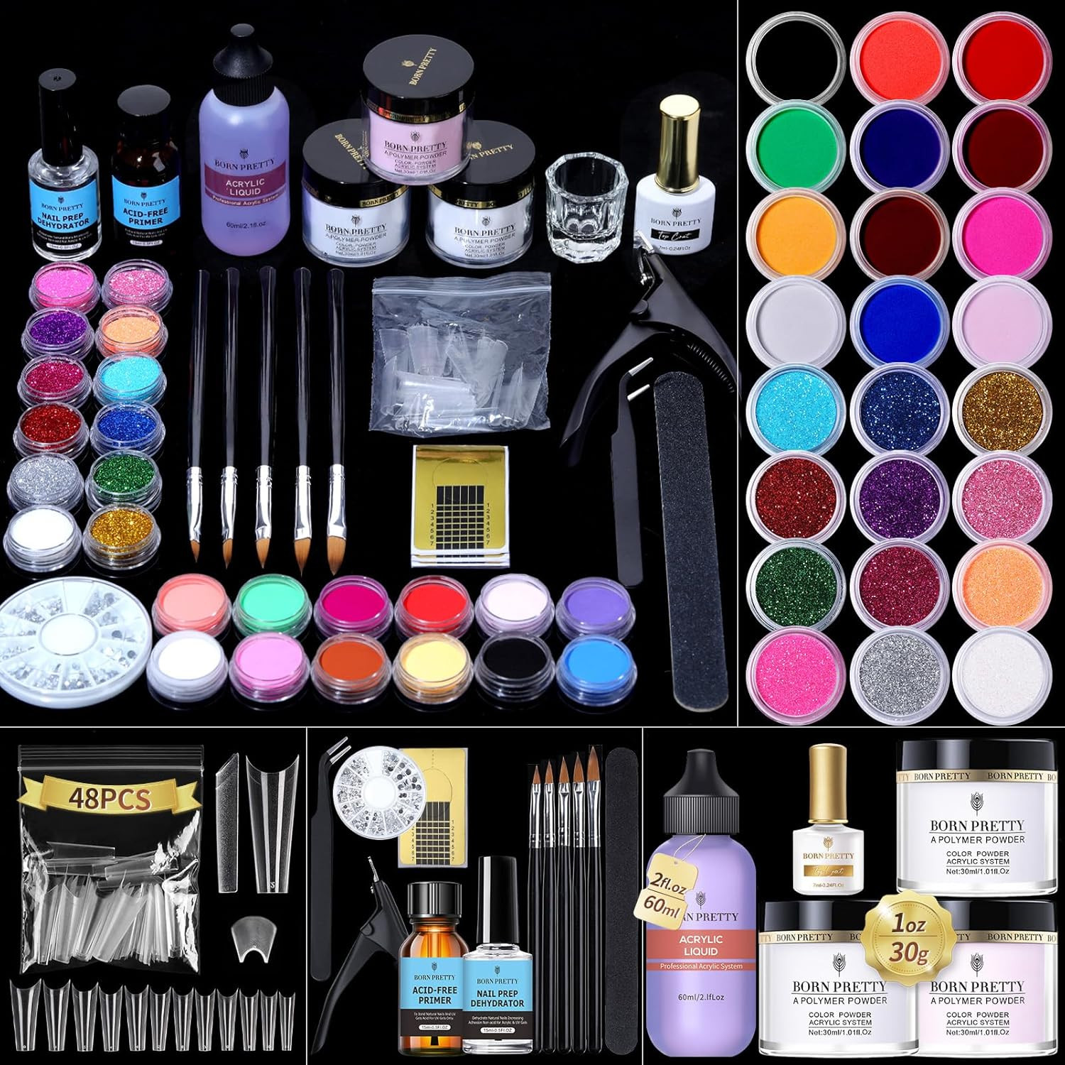 Acrylic Nail Kit with Everything ,96Pcs Acrylic Powder and Liquid Monomer Set wi