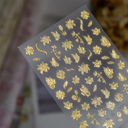 1Pcs Gold Nail Art Stickers 5D Metallic Floral Leaf Nails Fall Nails Stickers-4