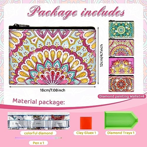 4 Pcs Diamond Painting Art Makeup Bags DIY Purses Toiletry 5d Handmade Mandala