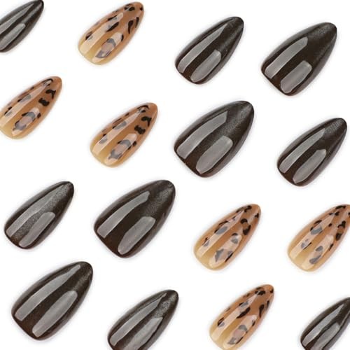 Medium Almond Press on Nails Brown Cat Eye Fake Nails with Full Cover Style-42