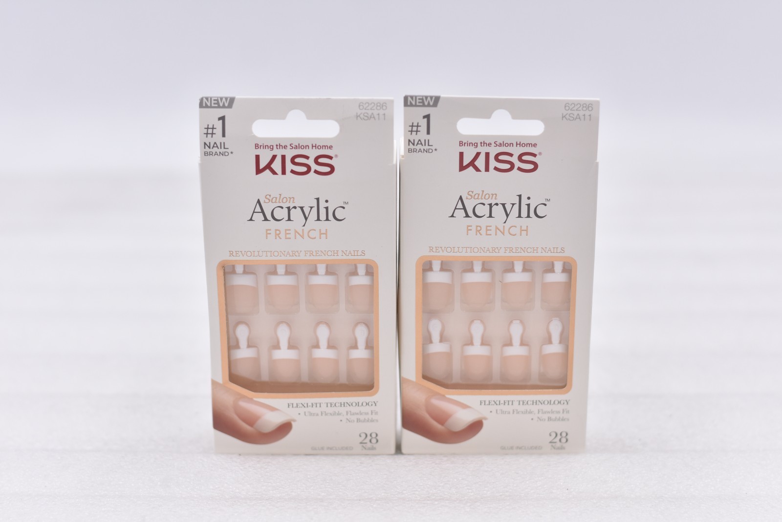 Lot of 2 Kiss Salon Acrylic French KSA11 Real Short Nails – 28 Nails