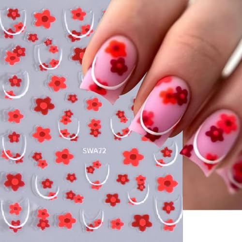 5 Sheets Flower Nail Art Stickers 3D Self Adhesive Daisy for Nails Spring