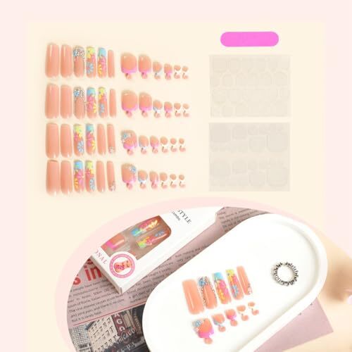 Square Press on Nails Long & Press on Toenails 1 Fl Oz (Pack of 1) Style-24