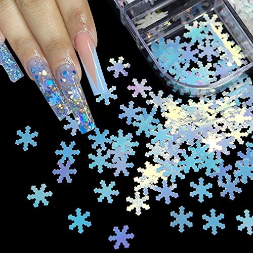 Christmas Nail Glitter Sequins, 12 Grids Holographic White Red Green Set