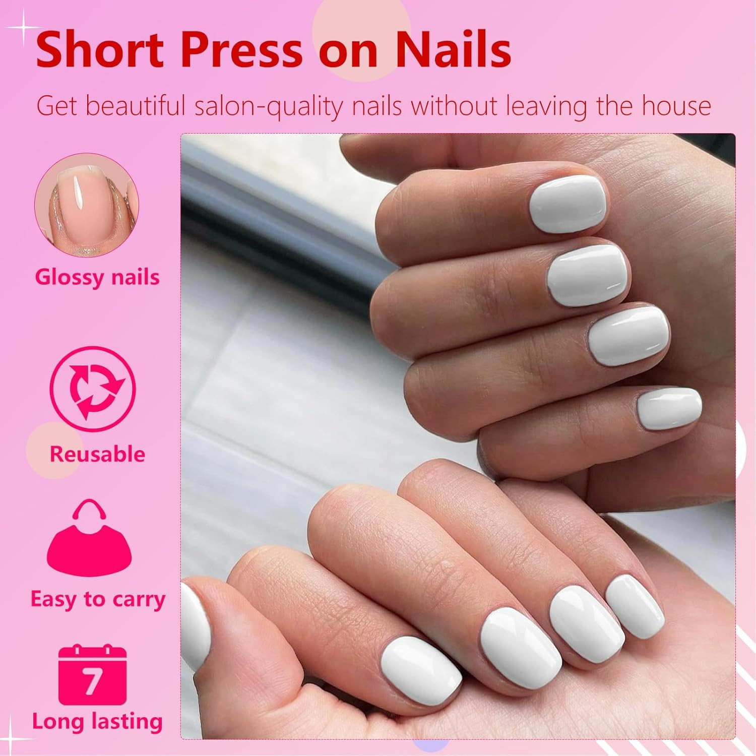 240pcs Short Press on Nails Full Cover Short Square Fake Nails White Glossy
