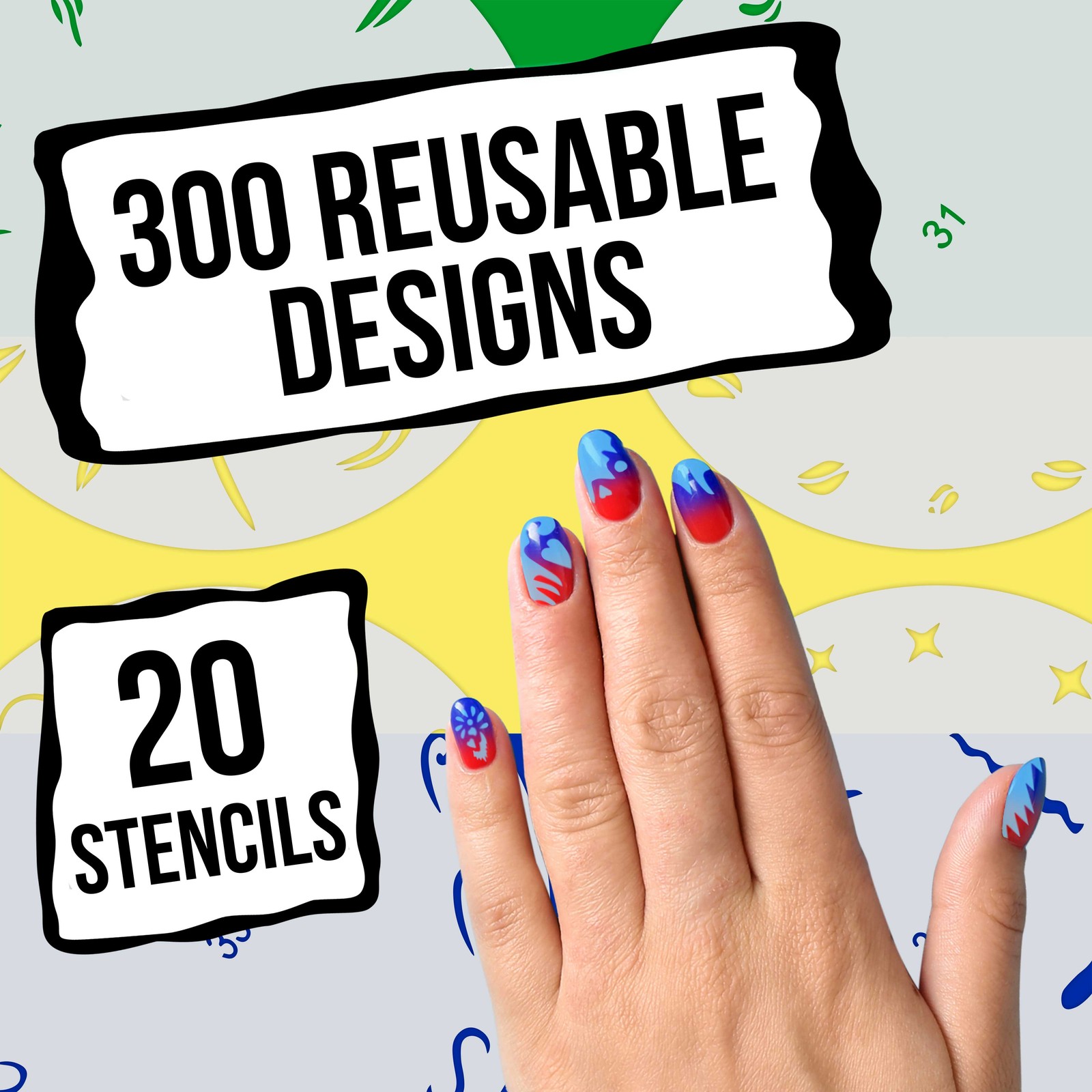 Set 2 320 Airbrush Nail Art STENCIL DESIGNS – 20 Template Sheets Kit Brush Paint