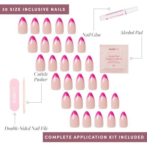 Press On Nails – Raspberry Sorbet | Semi-Transparent Magenta Dark Pink French