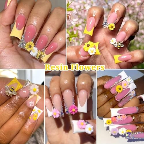 3D Tiny Bee Nail Art Charms, Cute Cartoon Bee Acrylic Sunflower Yellow Bee