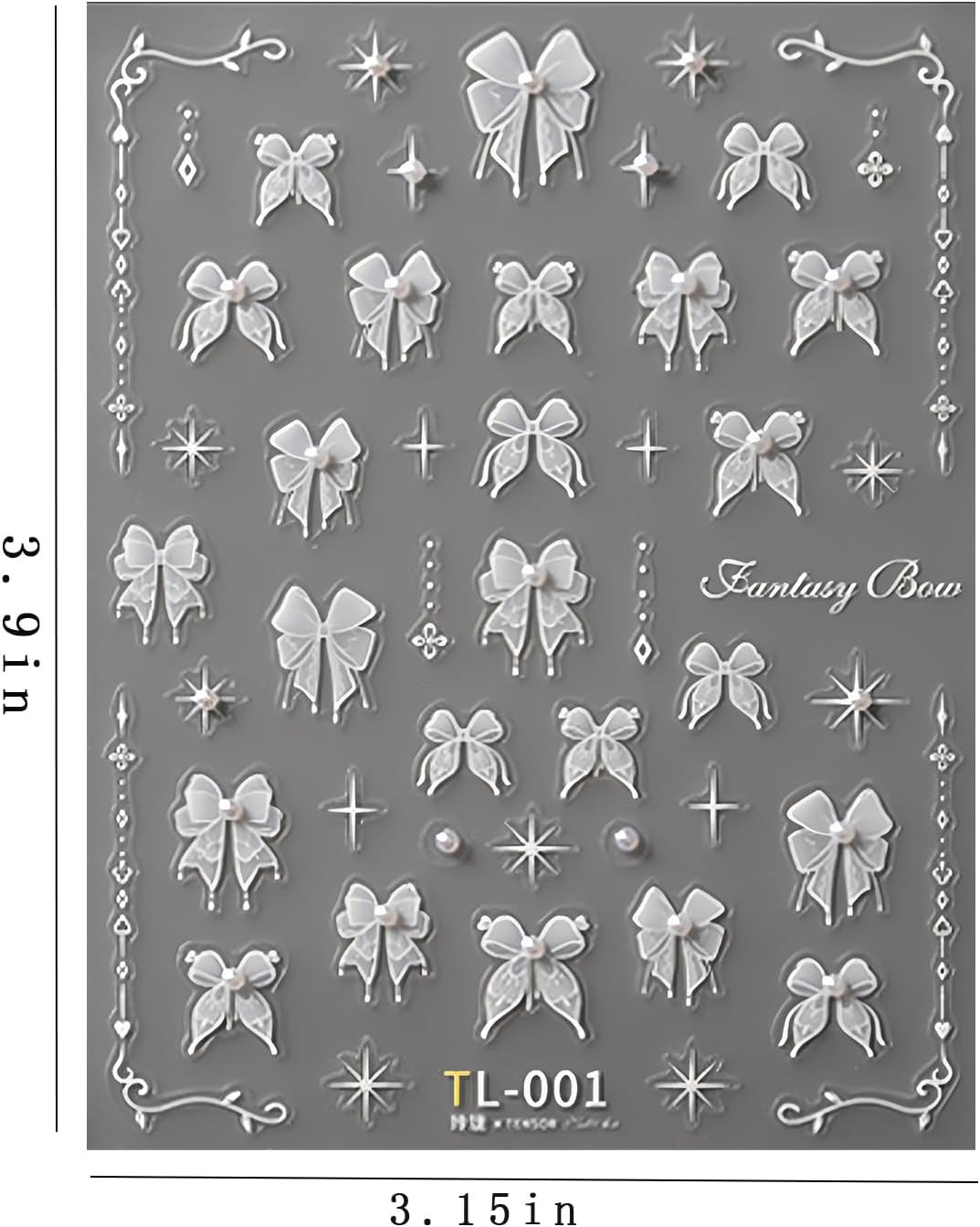 1 Sheet Lace Pearl Bow Nail Art Sticker 5D Embossed White Lace Pearl Bow Nail St