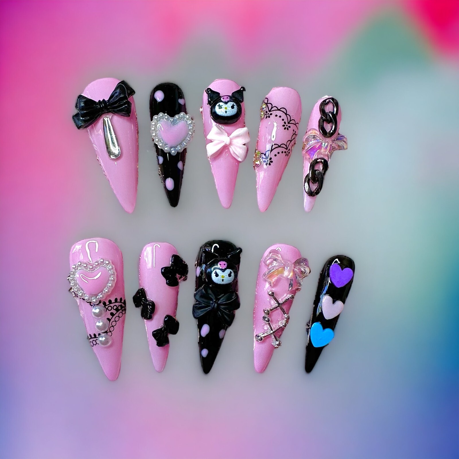 Kuromi Long Stiletto Handmade Press On Nails