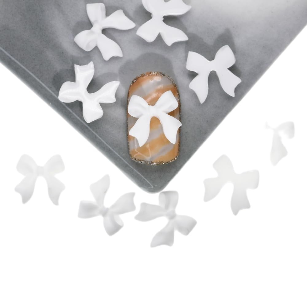 200Pcs Bow Nail Charms for Nails – White Bow-Knot for Nails Design Nail Art S…