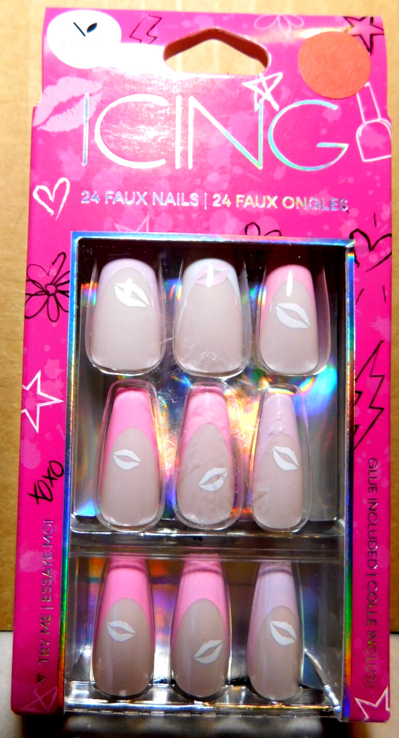 CBI Distributing Corp.~Icing 24 Faux Nails Vegan Pink, Tan, & White Lips
