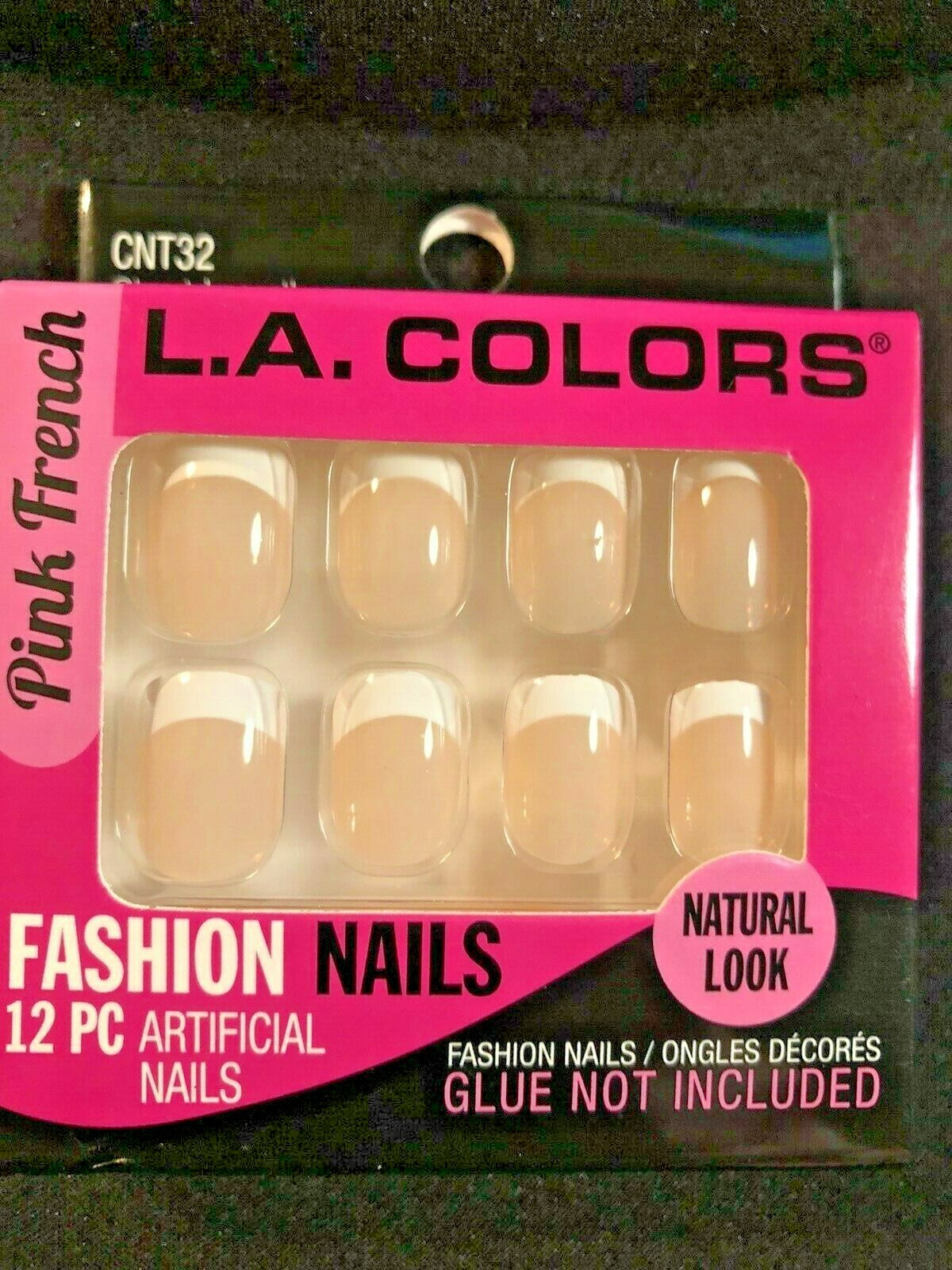 LA COLORS 12 Glue On Nails Short Square Natural Look with White French Tips