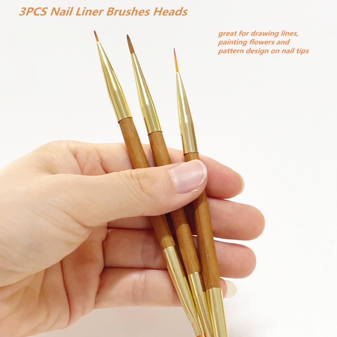 3Pcs Nail Art Drawing Brushes, Short Bamboo Penholder Double End Pen Brush