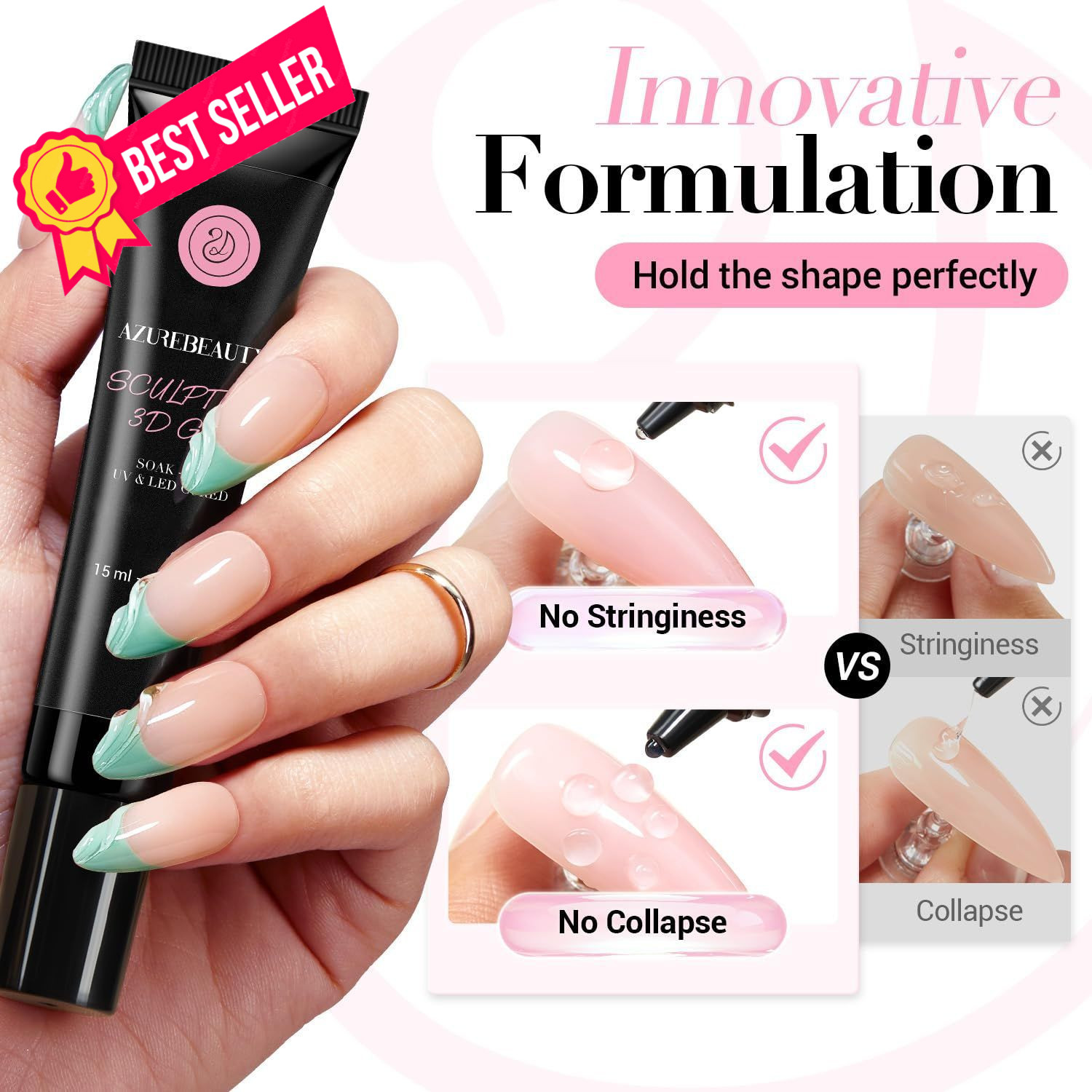 AZUREBEAUTY 3D Gel Nail Art, Sculpting for Molding, Pink