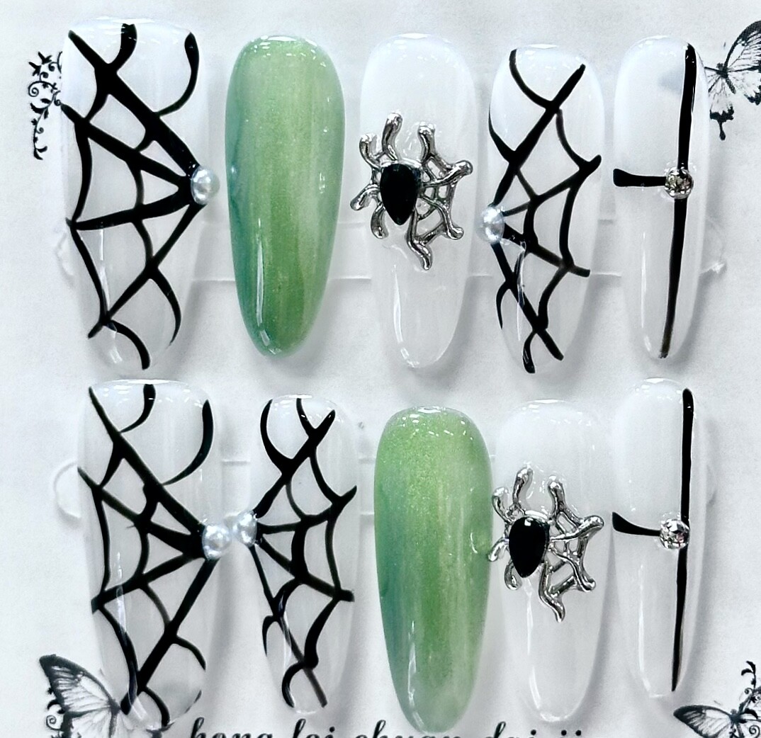 Manicure Handmade Press On Nails 10pc Reusable Artistic Design DIY Long Square