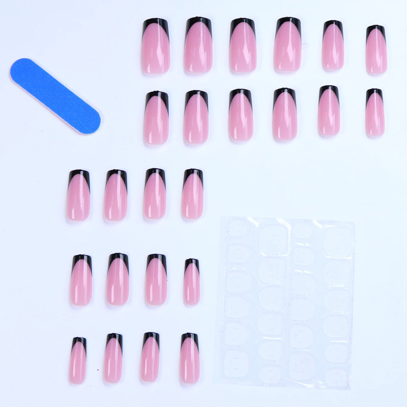 48pcs French Black Border Glossy Full Cover Fake Toenails Press On Nails for