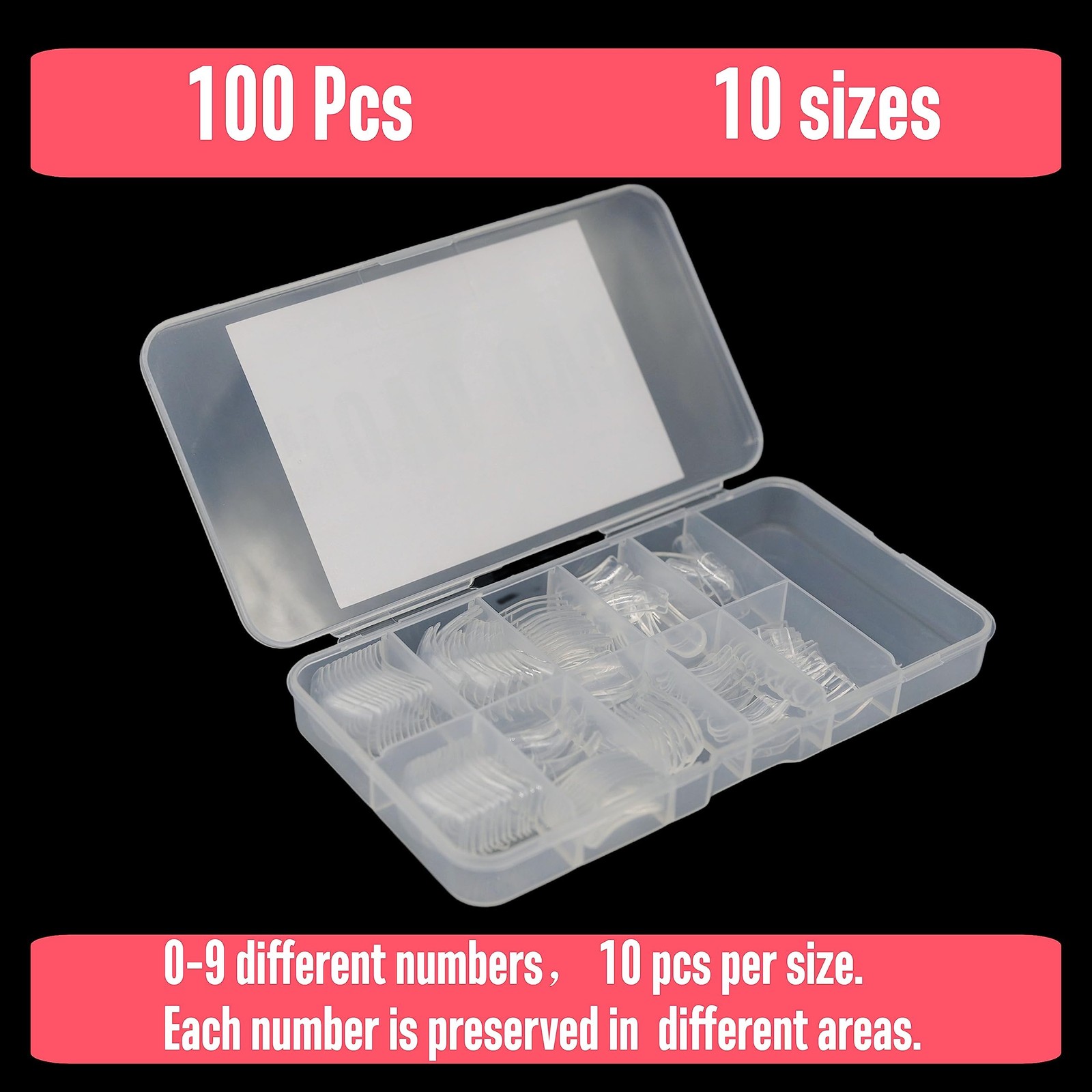 NOVO OVO 100 Piece Assortment, Long Square Claw Transparent in Small Box