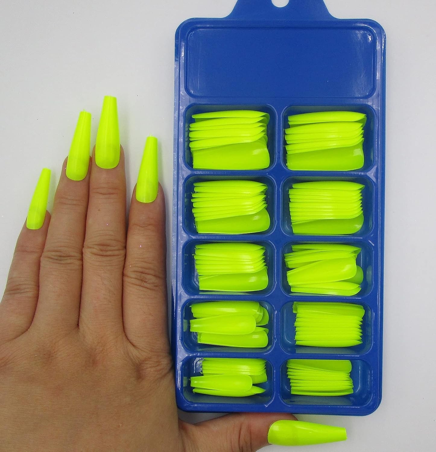 100pc Colored Long Coffin Press on Nails Artificial Acrylic Tips Ballerina Sh…