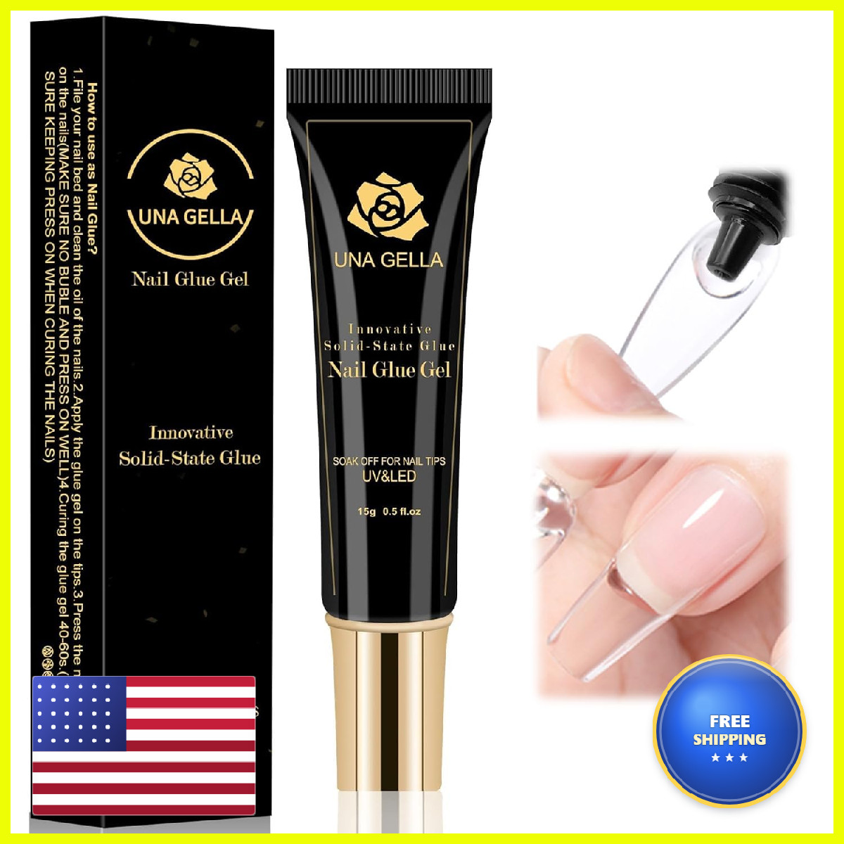 Una Gella Solid Nail Glue Gel 15Ml Lamp Curing Needed Solid Soak Off U V/Led