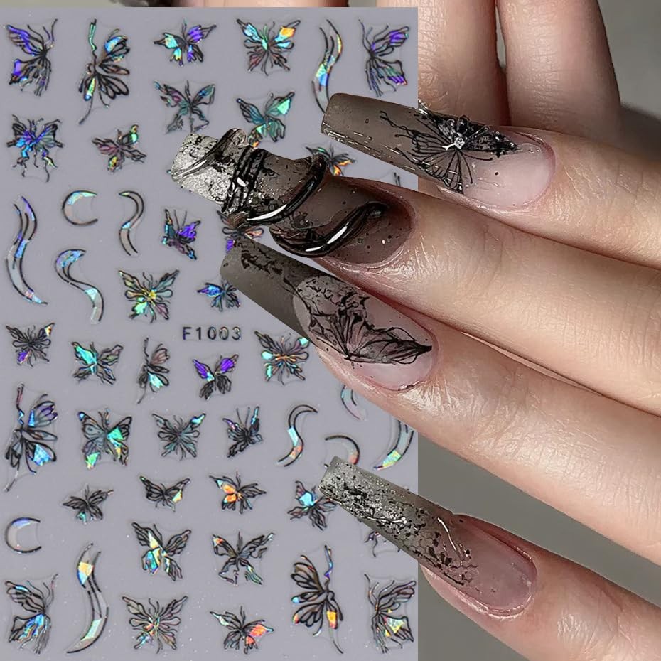 Black Butterfly Nail Art Stickers Decals-3D Butterflies Nail -Adhesive Sticke…