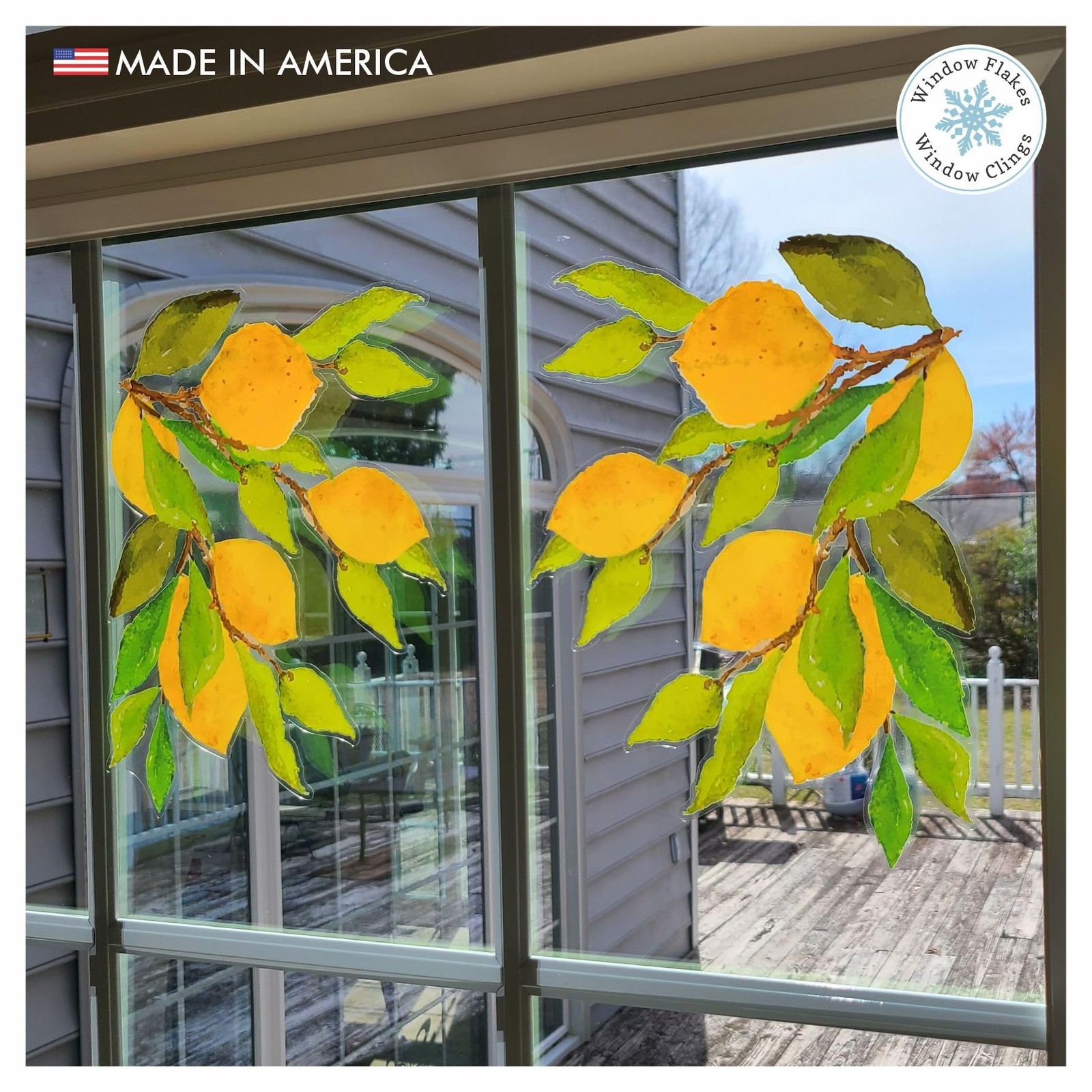 Lemon Branch Window Cling Sticker Decals for Home Décor and Kitchen Glass D