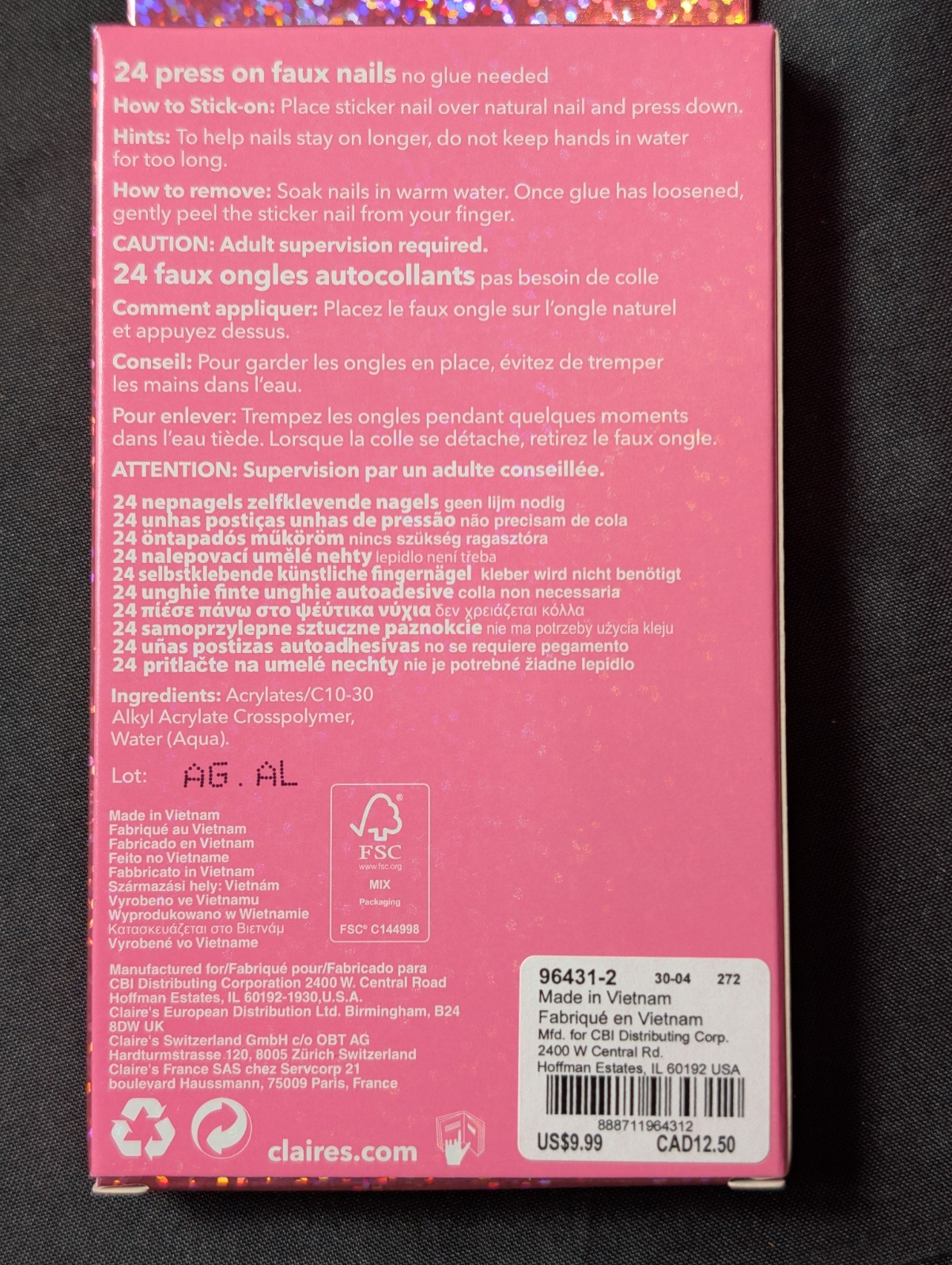 BULK (50) Claire’s Vegan 24‑Pack Press‑On Faux Nails Rainbow Hotrod Flames