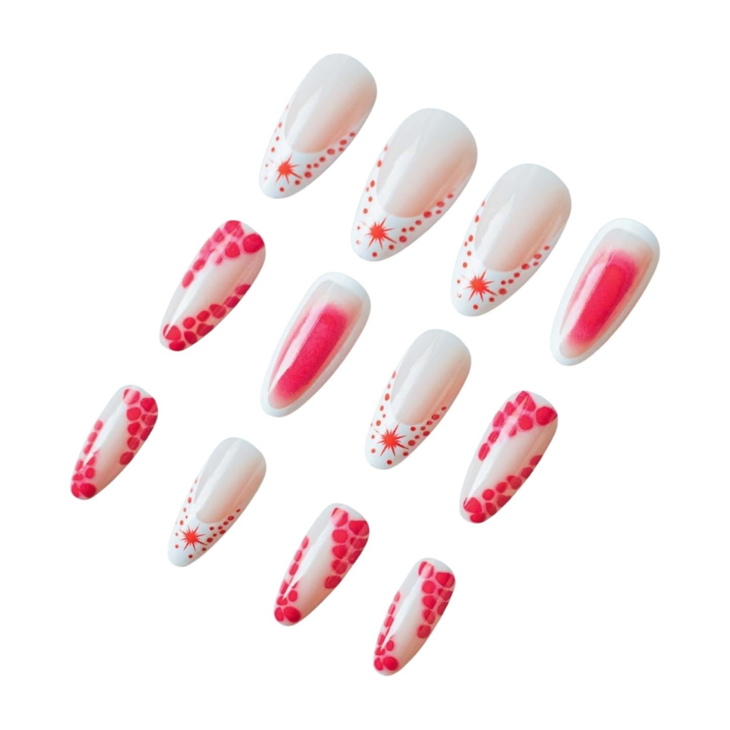 French Tip Press on Nails Long Almond Fake Nails Glossy Glue Pink White Acryl…