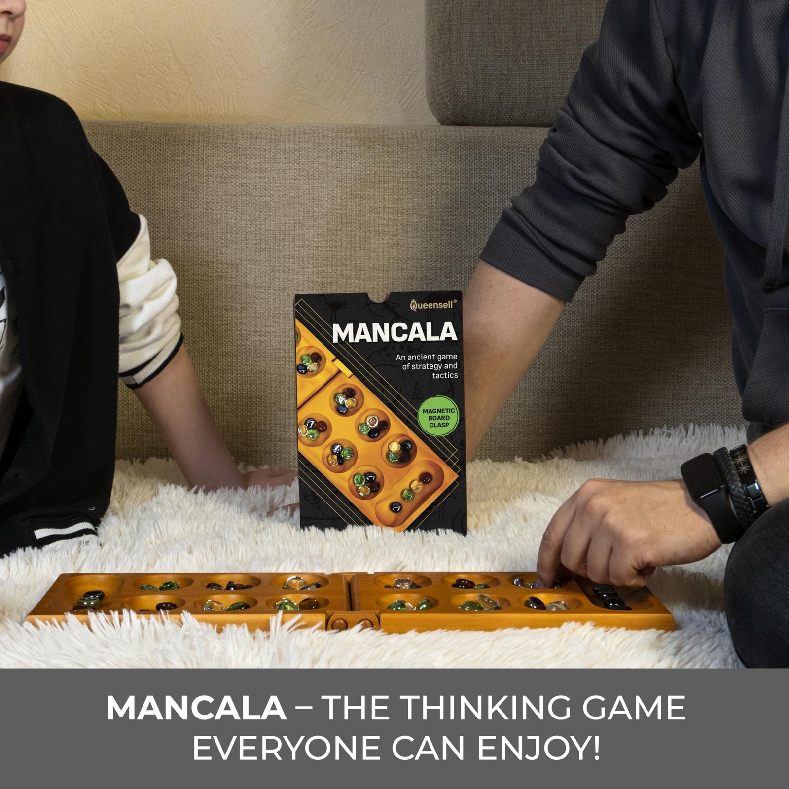 Mancala Board 17.5 x 5.3 inches (folded), 8.7 (packed), Multi-color