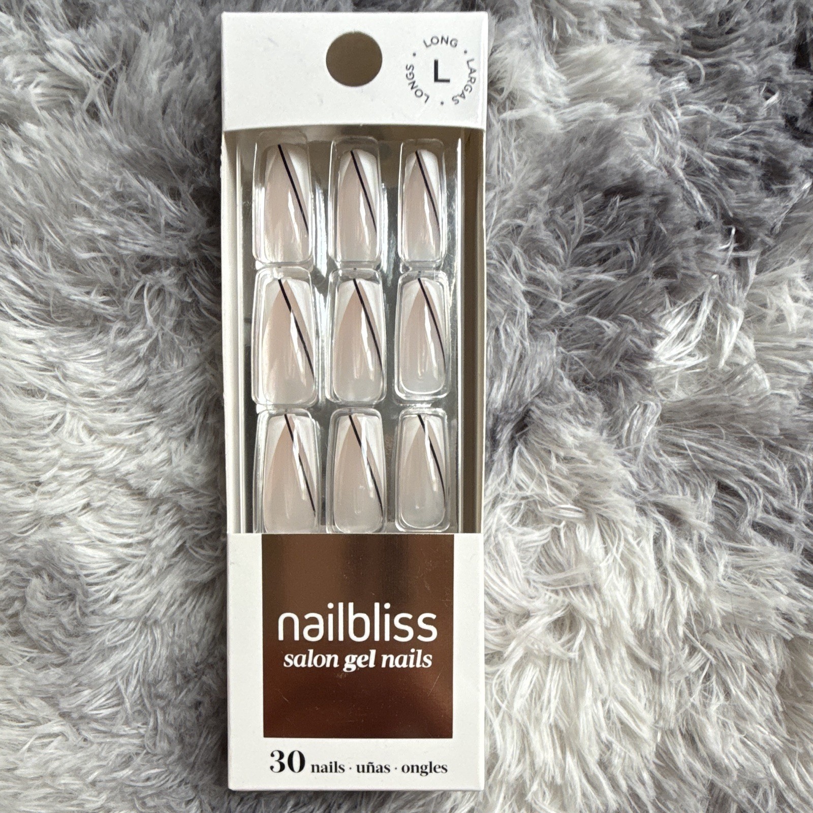 nailbliss French Pre-Designed Beige/Black Shiny Coffin Long Press-On Nails, 30