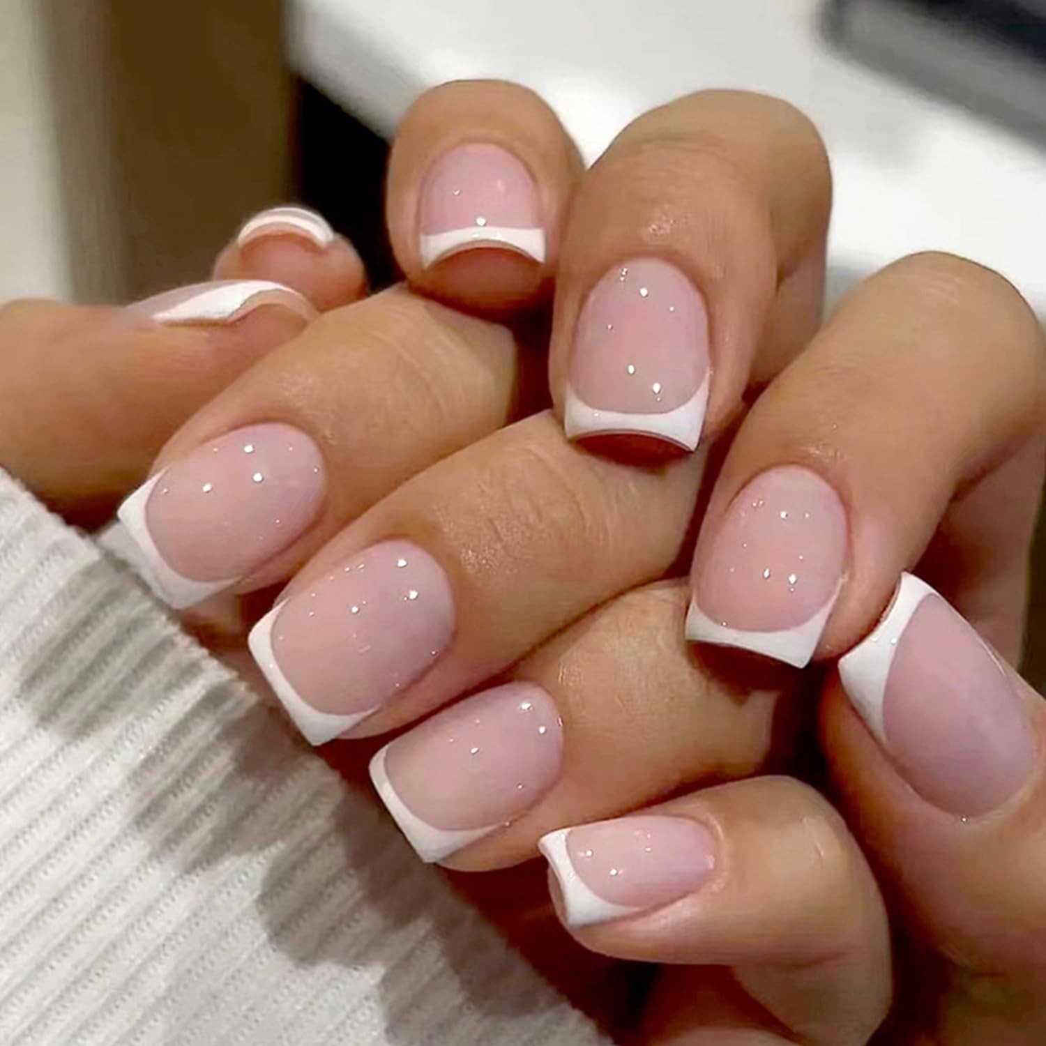 White French Tip Press on Nails Short 1 Fl Oz (Pack of 1), White,
