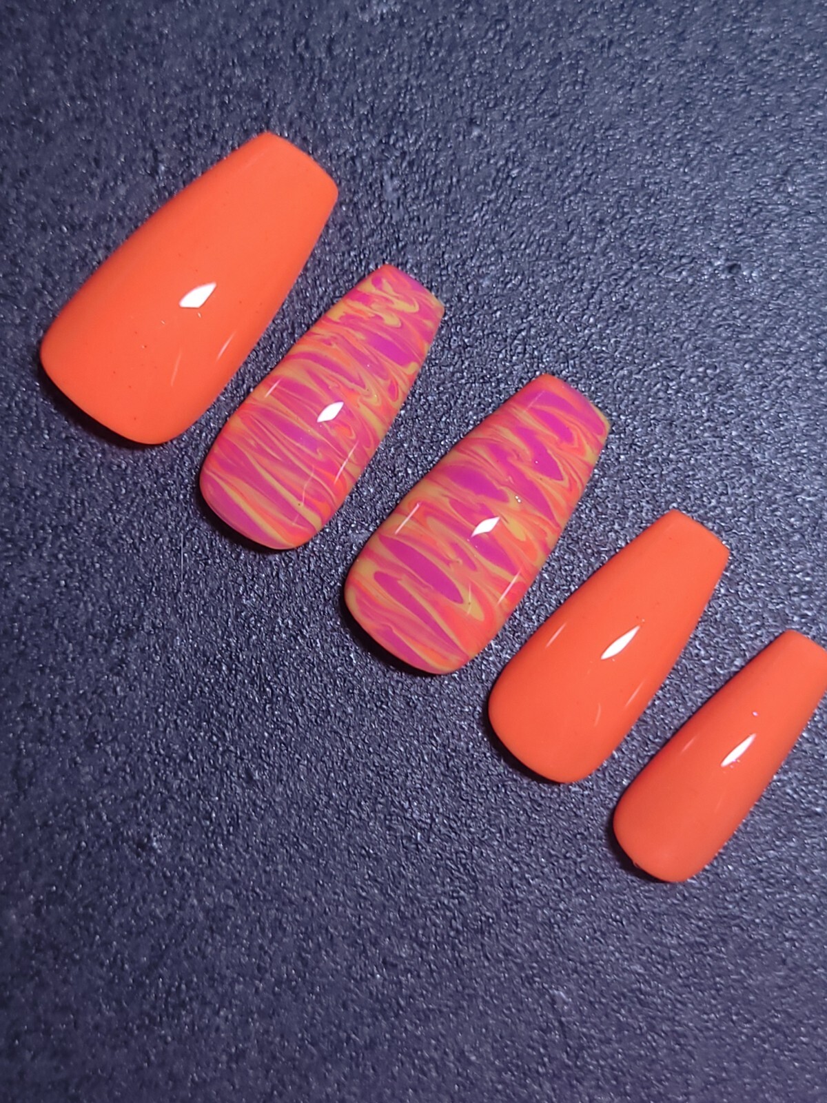 Custom Gel Press on Nails fake nails Handmade 10 pc set LARGE Neon Orange Pink