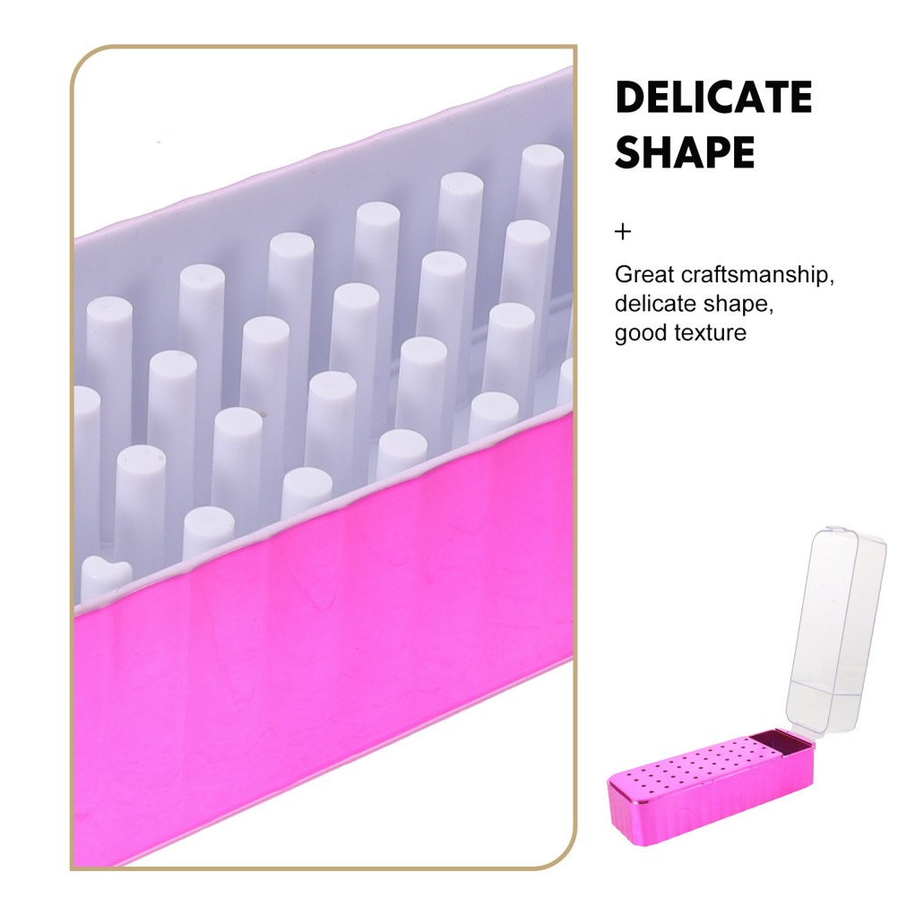 Clear Acrylic Nail Drill Bit Storage Box Rosy with 40 Hole Organizer for Tools